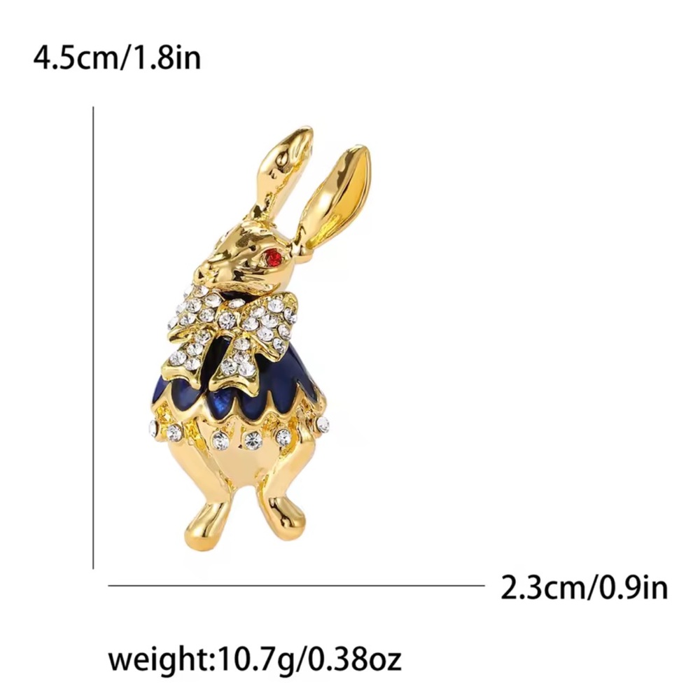 Gold and Blue Rabbit Brooch with Crystals Pin - Picture 2 of 2